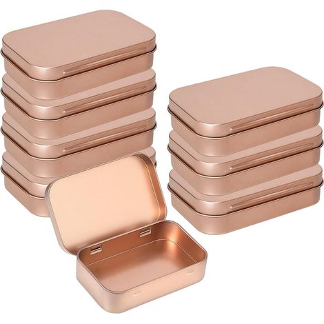Set di 8 piccole scatole rettangolari in metallo con coperchio, dimensioni 9,5x6x2 cm. (1/5)