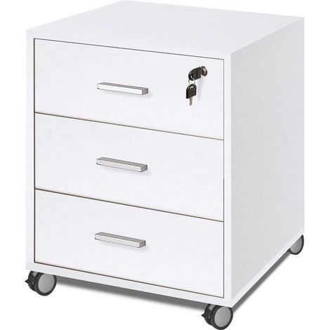cassettiera per scrivania 3 cassetti bianco fiammato, 50x41x70 cm