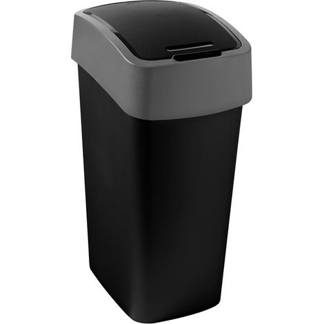 Curver – Poubelle automatique 45L – Couvercle à charnière étanche – Résistante aux chocs – Dimensions 29,4x37,6x65,3 cm – Couleur noire et argent