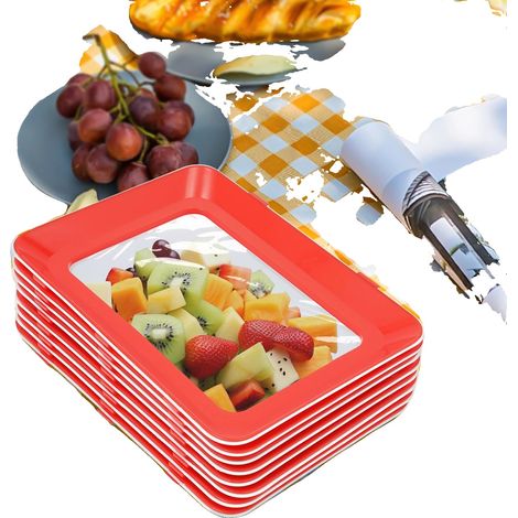 Bandejas para almacenar alimentos, diseño a prueba de fugas, solución que ahorra espacio, color rojo. (1/2)