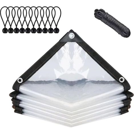 Bâche étanche Transparente avec œillets, bâche de Protection pour Meubles de Jardin, utilisable en extérieur, résistante à la Pluie, Isolation des Plantes, avec Corde de Liaison, 1x2 m (1/4)