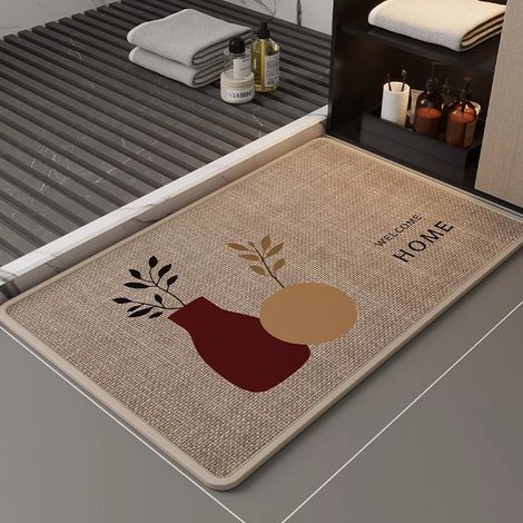 HSS-Tapis de sol antidérapant en lin, tapis de bain absorbant, tapis en lin épais, tapis de porte de toilettes - 50 x 80 cm
