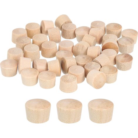 60Pcs Bouchons à Bouton en Bois, 9,5mm Tête Plate Bouchons de Trou de Vis en Bois Dur, Capuchons en Bois, Bouchons pour Meubles, Travail du Bois, Artisanat (11mm x 9,5mm) (1/5)