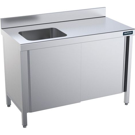 Table de chef Inox avec portes coulissantes et bac à gauche - Gamme 700 - Distform