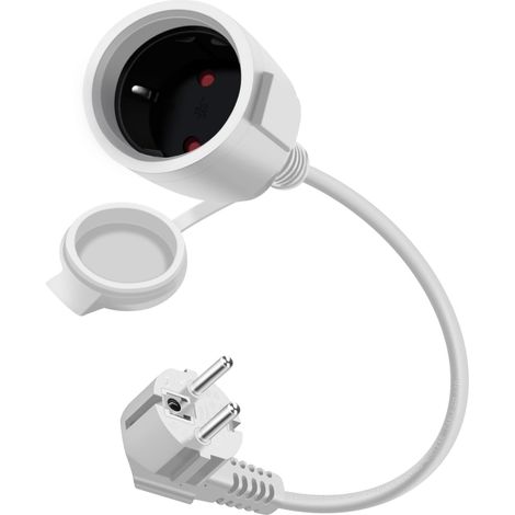 Cable D'extension Schuko Coudé 16A 250V Mini Rallonge Electrique Rallonge électrique Courte Schuko 2 AC Prise IP44 pour Utilisation Extérieure ou Intérieure (Blanc, 1.5m)