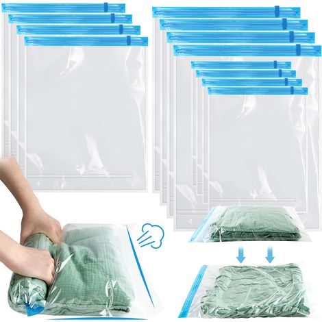Sac Sous Vide Roulé à la Main, 12 PCS Sacs de Rangement Sous Vide, Imperméable et Réutilisables Sac de Voyage sous Vide, Sacs de voyage sous vide pour rouler les vêtements, Pas Besoin de Pompe (1/5)