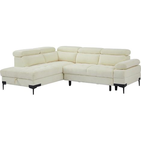 Canapé d'angle gauche convertible en tissu texturé blanc cassé TICOUTA (1/5)