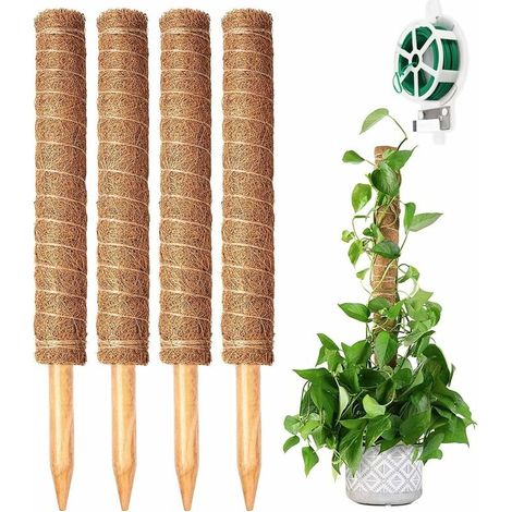 4 Stück 40 cm lange Kletterpflanzenstäbe, Kokosmoosfaserstäbe für Monstera-Pflanzen, natürliche Pflanzenstützen mit 20 m rotierenden Streifen (1/5)