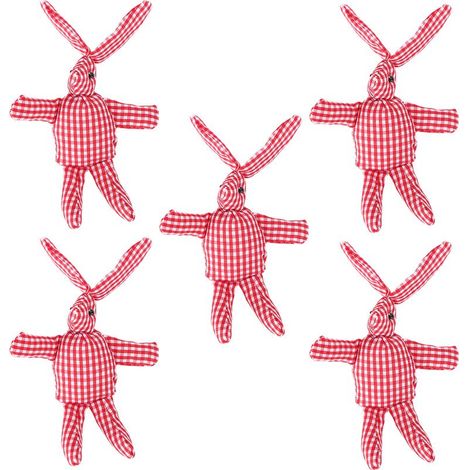 Pcs Petits Lapins en Peluche Forme Lapin Déco Animaux Mignons Ornement pour Sac Grille Rouge et Blanche (1/5)