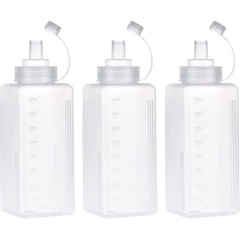 3 Pcs Bouteille à Condiments, Transparent Bouteille de Sauce, Large Bouche Presser Les Bouteilles, Flacon Souple en Plastique pour la Peinture, la Cuisson, Le Ketchup, l'huile d'olive (800ML)