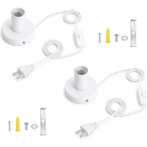 2 Pièces Douille E27 avec Interrupteur, Support Ampoule E27 - Pied de Lampe Sans Abat Jour, Câble 1,8 m avec Prise Européenne, Blanc pour Lampe de Chevet et Déco Rétro (1/5)