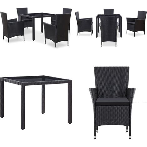 5-tlg. Garten-Essgruppe Poly Rattan Schwarz - Gartenmöbelset - Rattan Möbel - Esstisch - Gartenstuhl - Outdoor Küche - Home & Living (1/5)