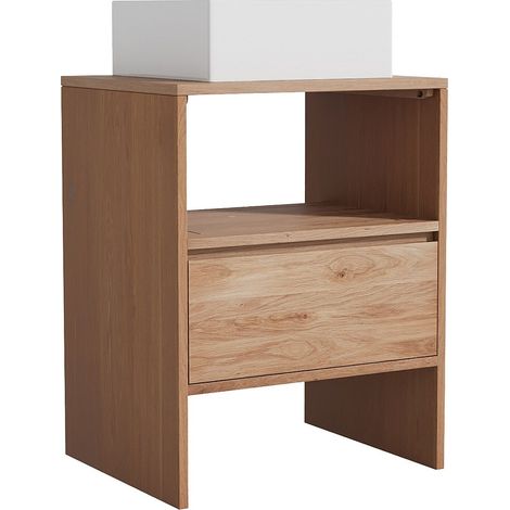 Mobile bagno in rovere massiccio con lavabo da appoggio quadrato Naturale chiaro 60 cm - CAVIZO