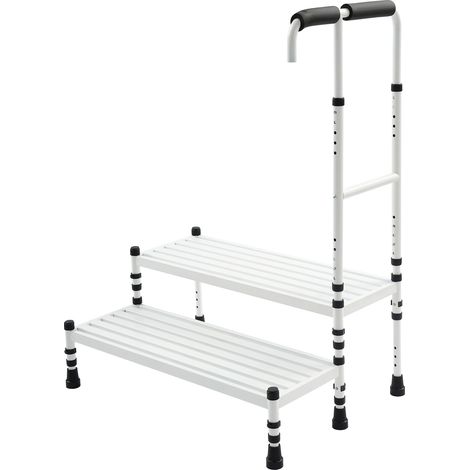 Tabouret Marchepied avec Poignée Réglable, Escabeau 2 Marches Antirouille Supportant 150 kg pour Personnes Âgées, Marchepied Voiture avec Pieds Antidérapants, Blanc, 78,5 × 57 × 91-108 cm (1/5)
