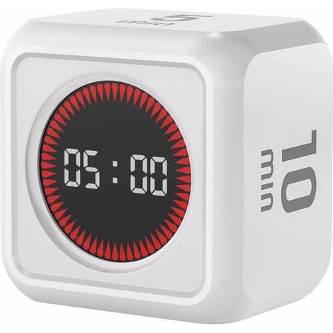 Würfelförmiger visueller Timer – Anpassbarer Countdown-Timer – Einstellbare Dauer – Lautlos- und Klingeltonmodus – USB-C-aufladbar, ideal für Küche, Besprechungsräume, Büro und Arbeitszimmer – Weiß