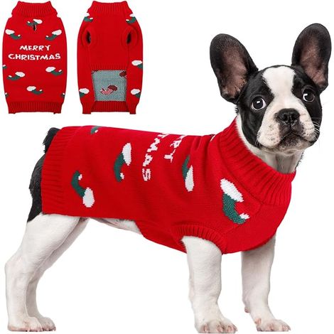 Christmas Dog Jumper, Red Stocking Dog Christmas Jumper, Warm Soft Knitted Jumper, Winter Clothes for Small and Medium Dogs, Red, L  Pull de Noël Motif Chaussette Rouge Chien, Pull Tricoté Chaud Doux, (1/5)
