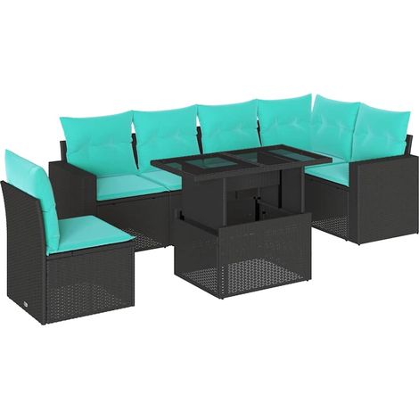 7-teiliges Gartensofa-Set mit Kissen, schwarzes Polyrattan vidaXL (1/5)