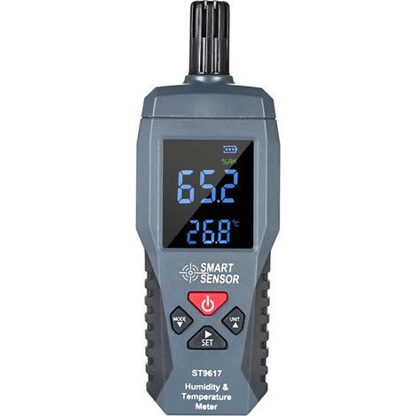 Smart Sensor ST9617 Digitales LCD-Thermometer-Hygrometer, präzise Feuchtigkeits- und Temperaturmessung, schwarzes ABS-Gehäuse, 15 x 5 x 2,3 cm, 78 g, AAA-Batterie
