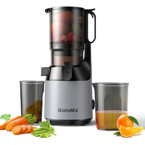 Extracteur de jus à froid BioloMix Ju479, presse lente avec large ouverture 130mm, pour fruits entiers, rendement élevé, sans BPA (1/5)