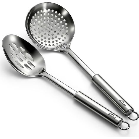Lot de 2 écumoires de cuisine à fentes pour filtrer les pâtes, la cuisson, la friture, les nouilles, en acier inoxydable, ustensiles de cuisine en métal (1/5)