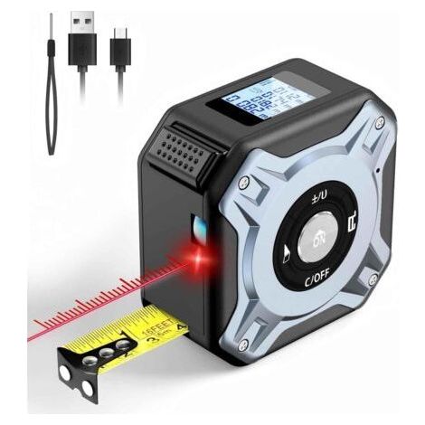 Gris,Ruban à Mesurer Laser 2 en 1, Telemetre Laser 40m & Metre Ruban 5m, USB C Rechargeable Metre Laser, Écran LCD, Plusieurs Modes de Mesure, M/in/Ft, pour Le Bricolage et la Décoration Inté (1/5)