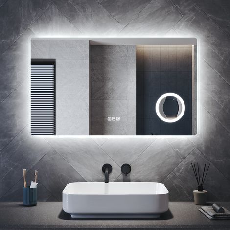 SONNI Wandspiegel Badspiegel mit Beleuchtung Steckdose, Quadrat LED Badspiegel mit Anti-Beschlag 3-Fach-Vergrößerung 3 Einstellbare Lichtfarben, 1000 x 600 mm