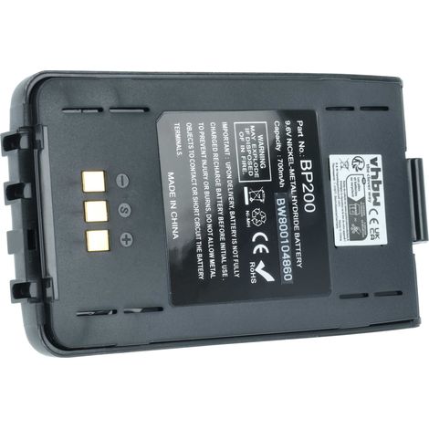 vhbw Akku Ersatz für Icom BP-200, BP-200L, BP-200H, BP-200M für Funkgerät, Walkie Talkie (750 mAh, 9,6 V, NiMH) + Gürtelclip