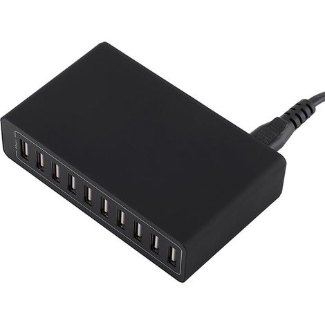 Chargeur USB 10 Ports 60W 12A Noir - Charge Rapide pour Téléphone et Tablette - Prise EU (1/3)