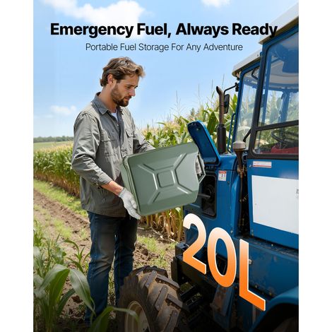 Bidon carburant métal 20L vert, jerry can avec bec verseur et poignée ergo, débit 6L/min, étanche anti-fuite antirouille, pour voiture moto quad UTV (1/5)