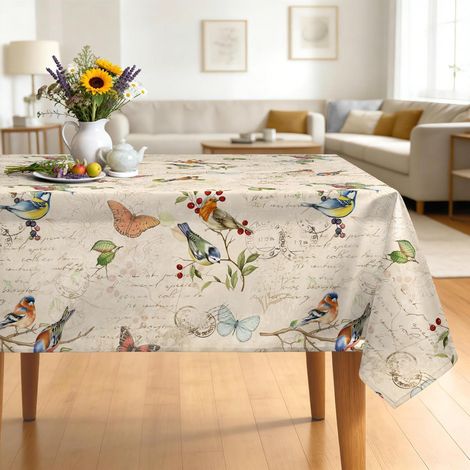 Tischdecke Landhausstil Vintage Vögel 152x213 cm Rechteckig Polyester Waschbar