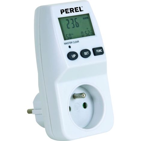Perel Energiemessgerät, LCD-Anzeige, 230 V, 16 A, 3600 W, Typ E (französisches System), weiß