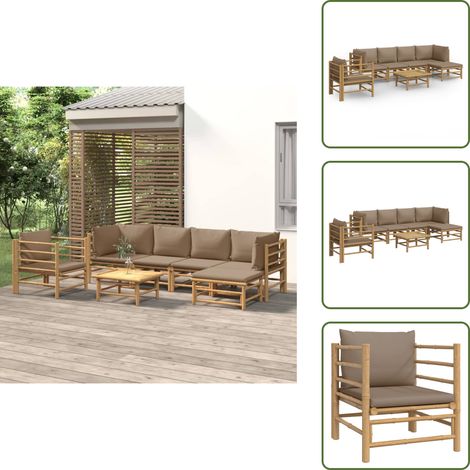 Cojines para sofás - vidaXL Set de muebles de jardín 7 piezas bambú y cojines gris taupe - Muebles de bambú