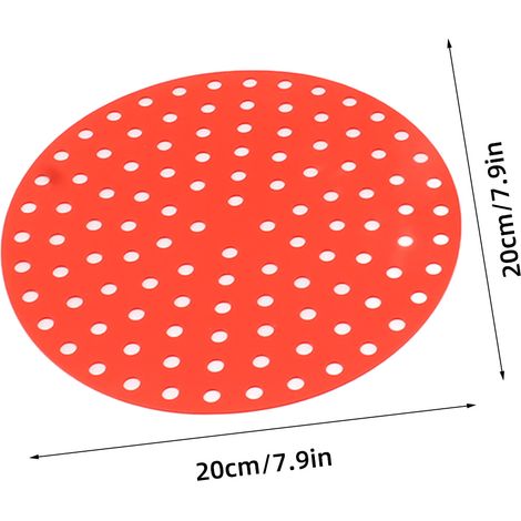 Ortviai Tapis rond pour friteuse à air – 4 pièces en silicone alimentaire résistant à 230 °C, 20 cm, rouge et noir (1/4)