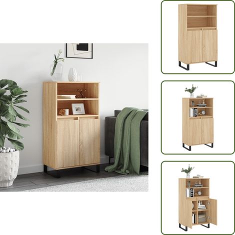 The Living Store Buffet haut Chêne sonoma 60x36x110 cm Bois d'ingénierie - Buffet Design Industriel - Meuble Rangement - Armoire Ouverte - Commode - Étagère Murale