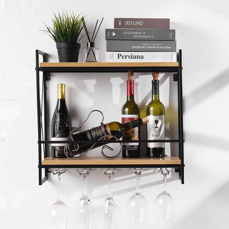 Casier à vin mural métal avec porte-verres intégré