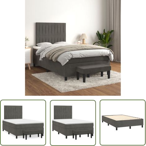 The Living Store Boxspringbett mit Matratze Dunkelgrau 120x200 cm Samt - Samtbett - Boxspringbett - Doppelbett - Bettenrahmen - Nachttisch (1/5)