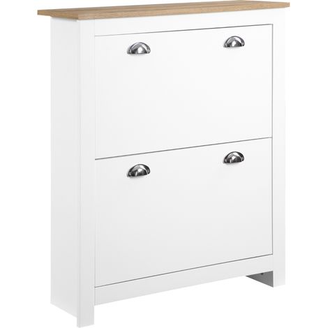 Meuble à chaussures Slim avec 2 tiroirs et étagère réglable pour 12 paires, dimensions 79x23x90,5 cm, couleur blanche (1/5)