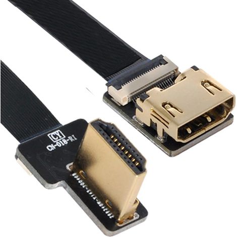 Câble d'extension plat ultra fin Cord, coudé à gauche, HDMI mâle vers HDMI femelle, 1080p, pour photographie aérienne FPV HDTV multicopter, format A4-A5 (10 cm) (1/5)