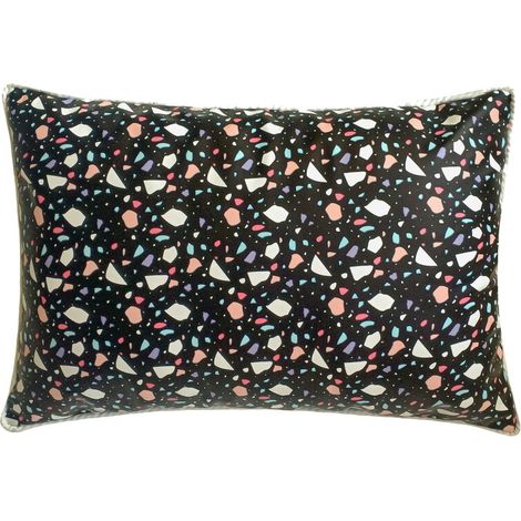 Funda de almohada lumbar negra de 30 x 56 cm, de piel sintética con estampado abstracto y adorno moderno de terrazo: negro lúdico con efecto terrazo.