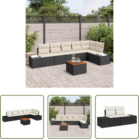 vidaXL Canapé extérieur - Ensemble de canapé de jardin avec coussin 7 pcs Noir polyrotin (1/5)