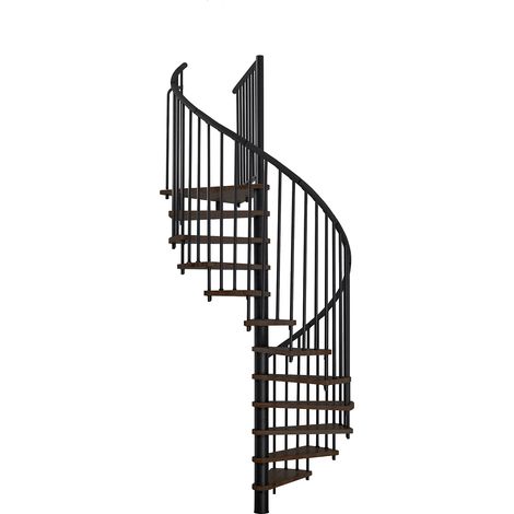 Minka Spindeltreppe Spiral Effect 38 - 305,5cm Geschosshöhe Walnuss Schwarz 160cm Durchmesser