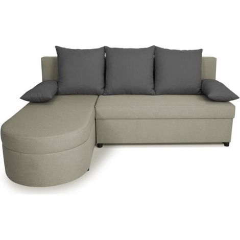 Canapé d'angle convertible réversible 3 places JEN - Tissu Gris - Style contemporain - L196 x H88 x P159 cm (1/5)