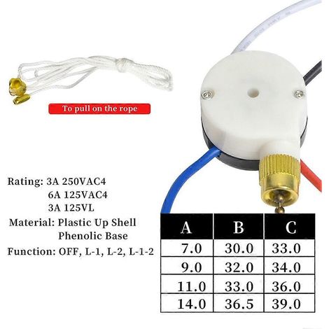 Interrupteur à tirette pour ventilateur de plafond, ZE-208S E89885, interrupteur à 3 vitesses et 4 fils, interrupteur à chaînette, remplacement pour éclairage de ventilateur - FFY (1/4)