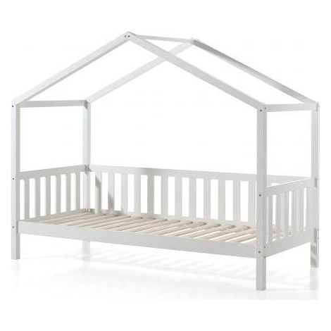 Lit cabane 90x200 et sommier pin massif blanc Bali (1/5)