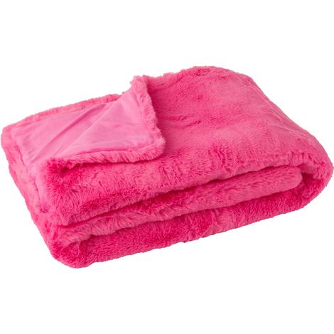 Plaid Imitation Fourrure "Cutie" 130x180cm Rose Fluo (1/4)
