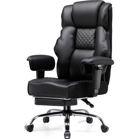 Chaise Gaming Ergonomique Large en Simili-Cuir, Ressorts Ensachés, Fauteuil Bureau Pivotant avec Repose-Pieds Réglable - Noir