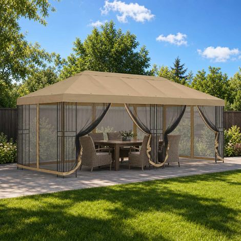 vidaXL Gazebo avec murs latéraux 6 x 3 m Beige Polyester et Acier 190 (1/5)
