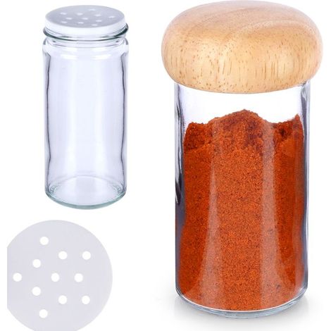 Pot à épices de cuisine avec passoire intégrée, en verre et en bois, 80 ml (1/5)