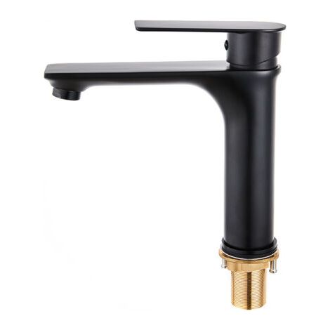 royaluxe-Robinet de lavabo robinet d'eau chaude et froide entièrement en cuivre élégant noir (1/2)