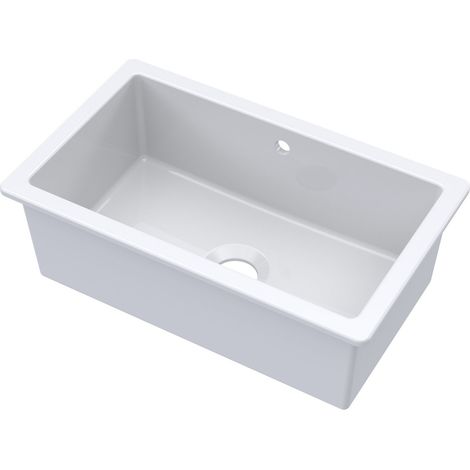 Fireclay Single Bowl Square Undermount Kitchen Sink, With Overflow,763x457x254mm (1/3)